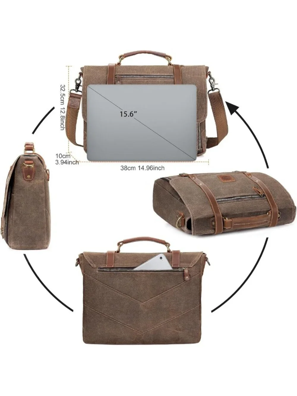 Stylish Waterproof Vintage Leather Laptop Messenger Bag for Men, 15.6
